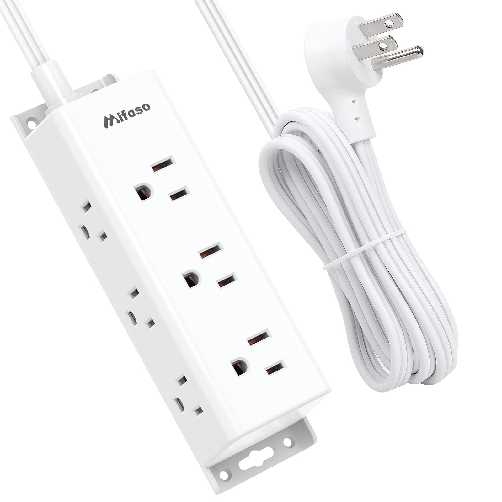 Power Strip Surge Protector 10Ft - Wall Mount Flat Plug Long Extension Cord w...