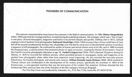 #3061-3064 (3064a) 32c Pioneers of Communication - Artmaster FDCPB4 Plt #P11111 - Picture 2 of 2