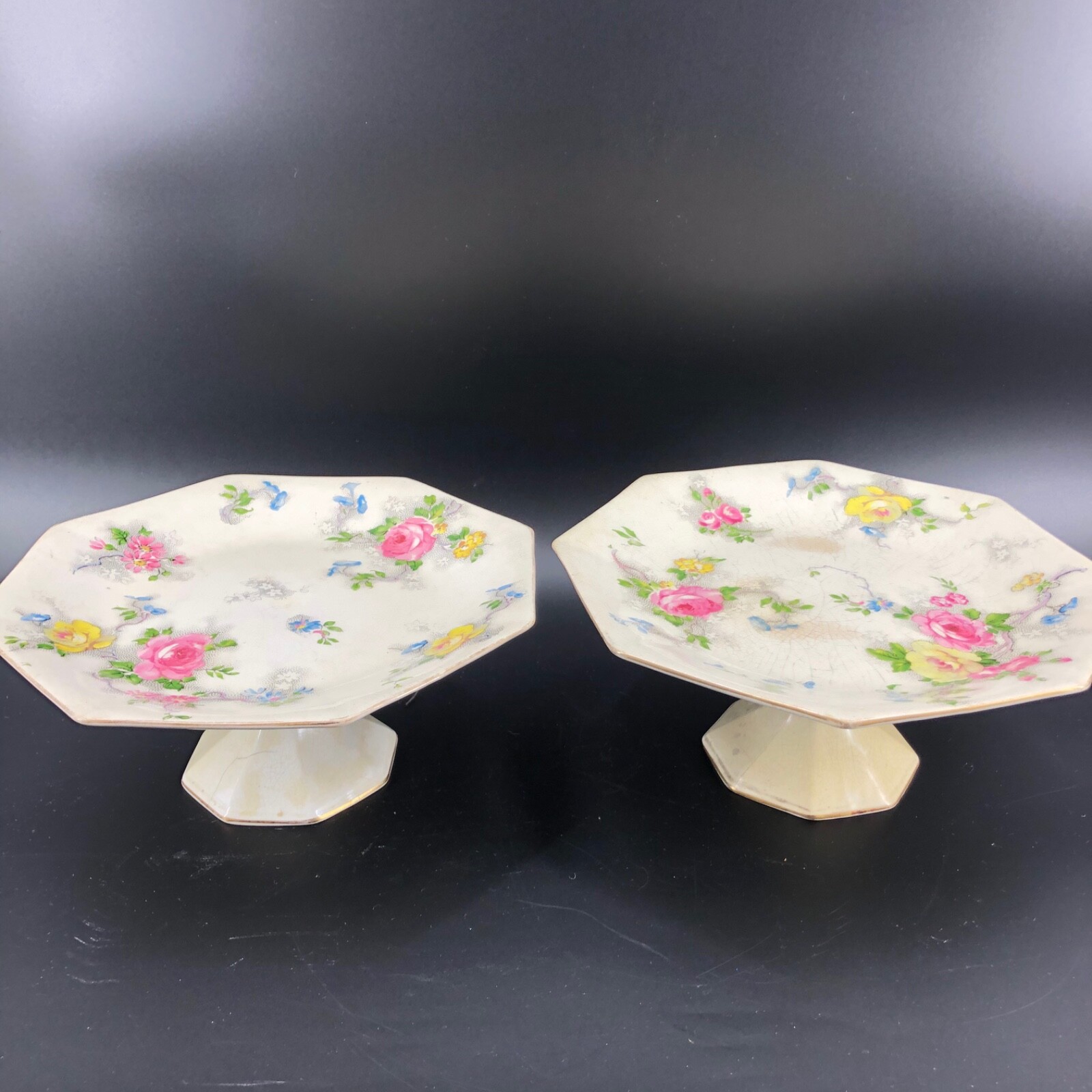 Royal Hampton Ware Grimwades 545 Pair of Pedestal Cake Plates Tidbit Server