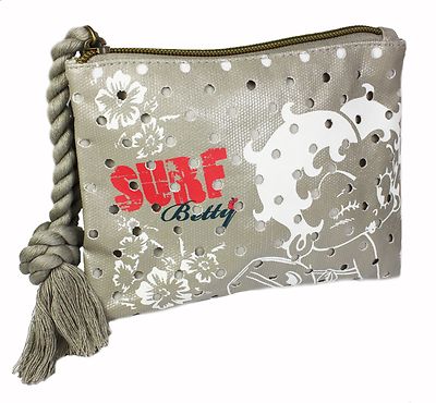 Betty Boop Surf Beauty Canvas Effekt Make-Up Kosmetik Kulturbeutel Tasche NEU