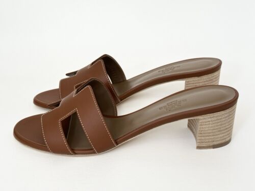 HERMES H OASIS SANDALEN IN GOLD BRAUN LEDER SCHUHE PANTOLETTEN PANTOLETTEN 38 - Bild 6 von 17