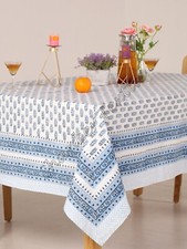 Rectangle Block Print Table Cloth- Washable For Spring- Kitchen Dining Elegant