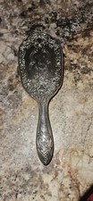 Vintage Hand Hair Brush Silver Tone Heavy Art Nouveau Victorian 0315