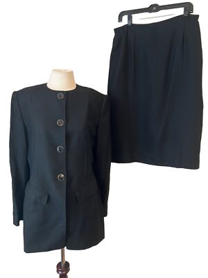 Y2k Vintage 80 s John Meyer Of Norwich Suit Sz 12 Black Business Grannycore