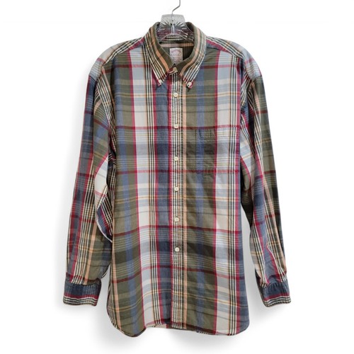 Brooks Brothers Plaid Mens Large Multicolored Button Up Long Sleeve Shirt Casual