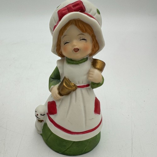 Set 2 Vintage Jasco Christmas Girls Caroler dog Cat Book Porcelain Bell figurine - Picture 8 of 13