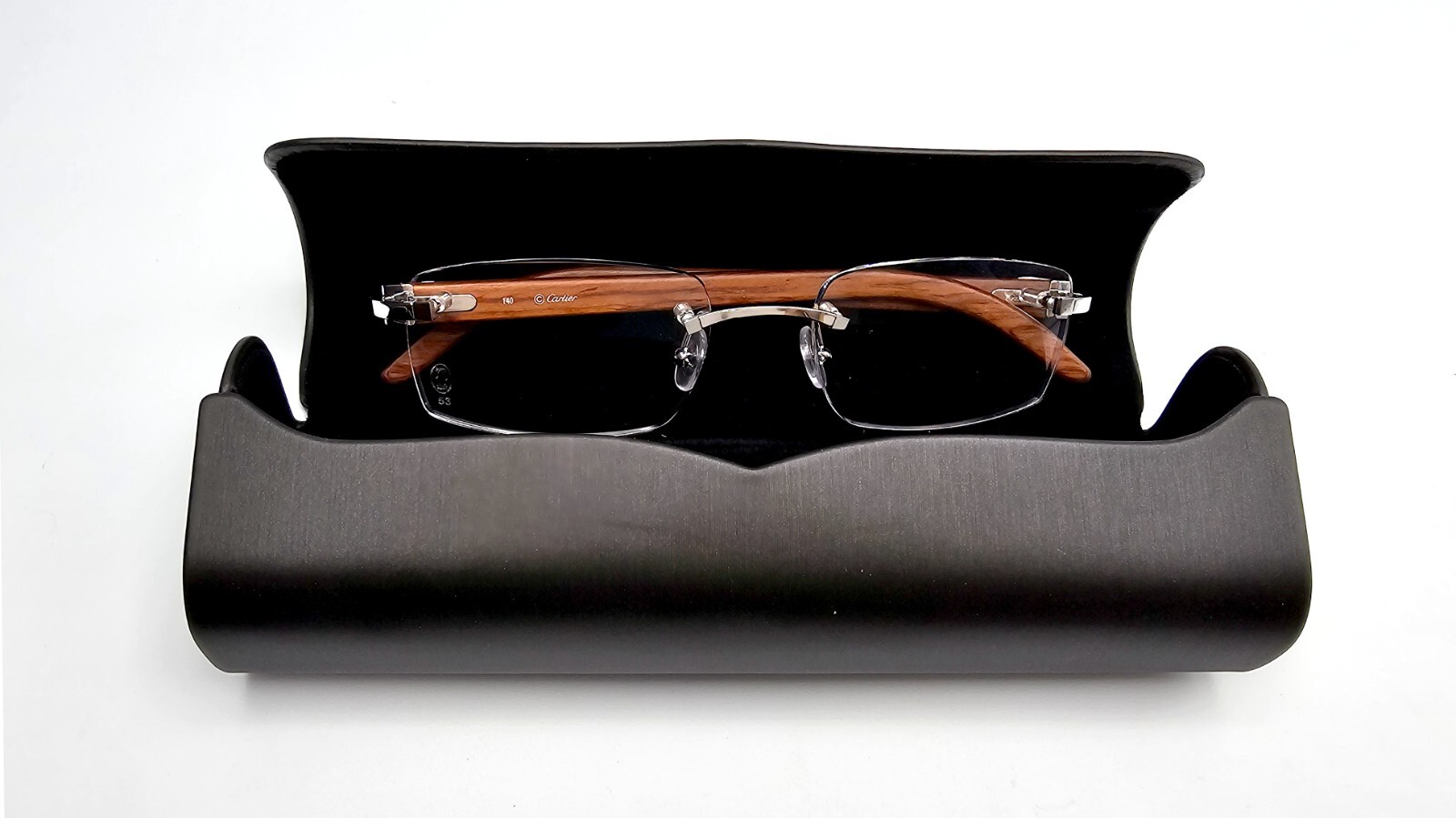 NEW! Authentic Cartier Brown Wood Silver Glasses image 5