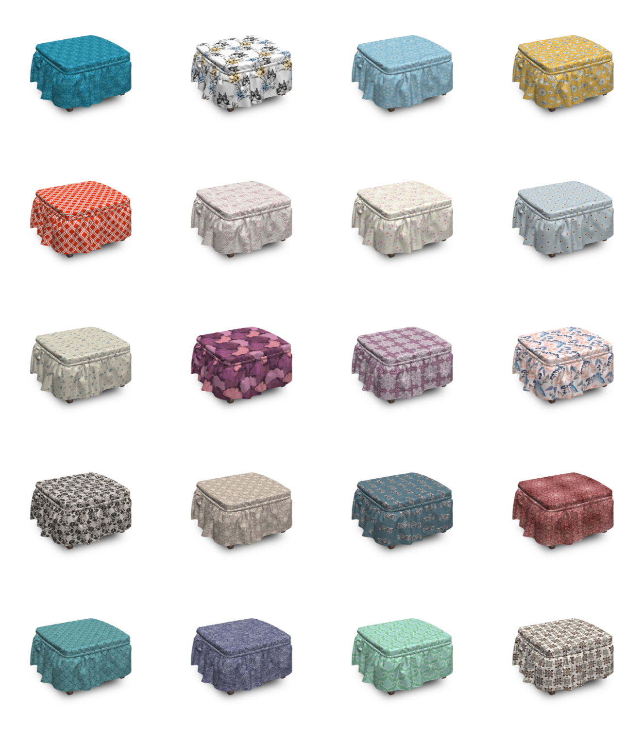 Ambesonne Vintage Motifs Ottoman Cover 2 Piece Slipcover Set and Ruffle Skirt