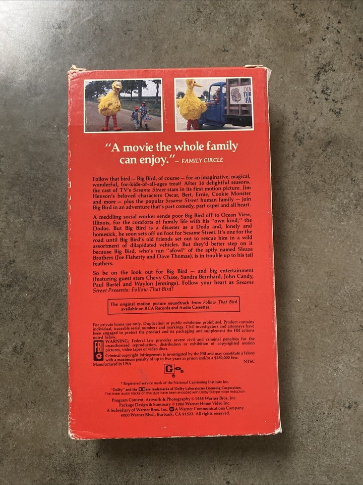 Sesame Street Follow That Bird Movie VHS 1985 Big Bird 1st Original