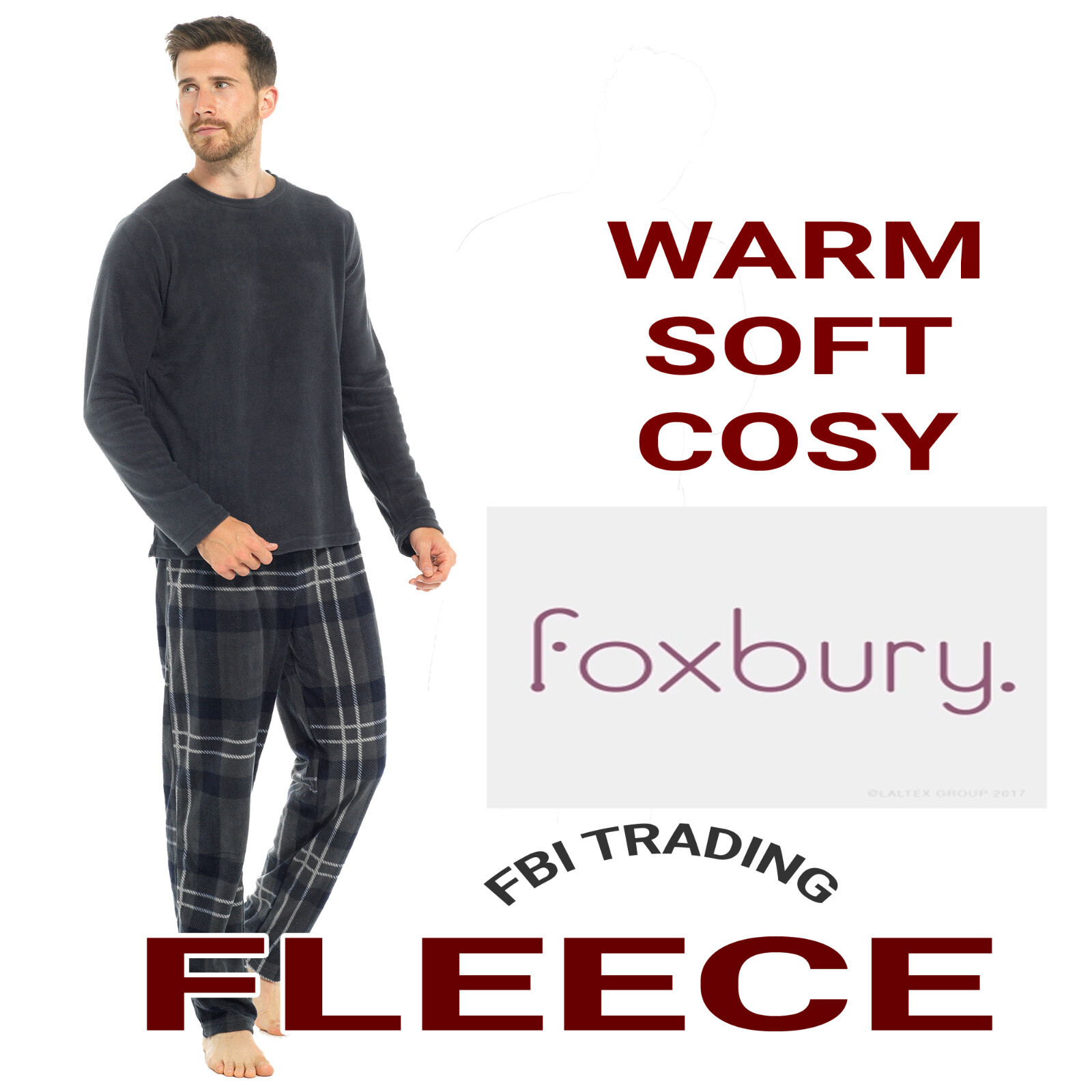 Mens Fleece Pyjamas Sets long sleeve winter warm pjs eBay