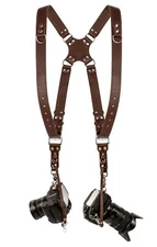 Coiro Leather Dual Camera Strap Harness Quick Release Brown Adjustable 508