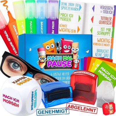 MACH MAL PAUSE  Geschenkbox - Die LUSTIGE BÜROBOX mit 6 lustigen BÜRO Gadgets - 