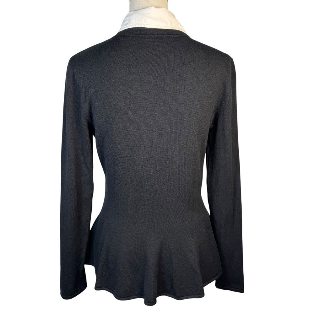 Polo Ralph Lauren Black Silk Peplum Collared Pullover Sweater Size M thumbnail 5