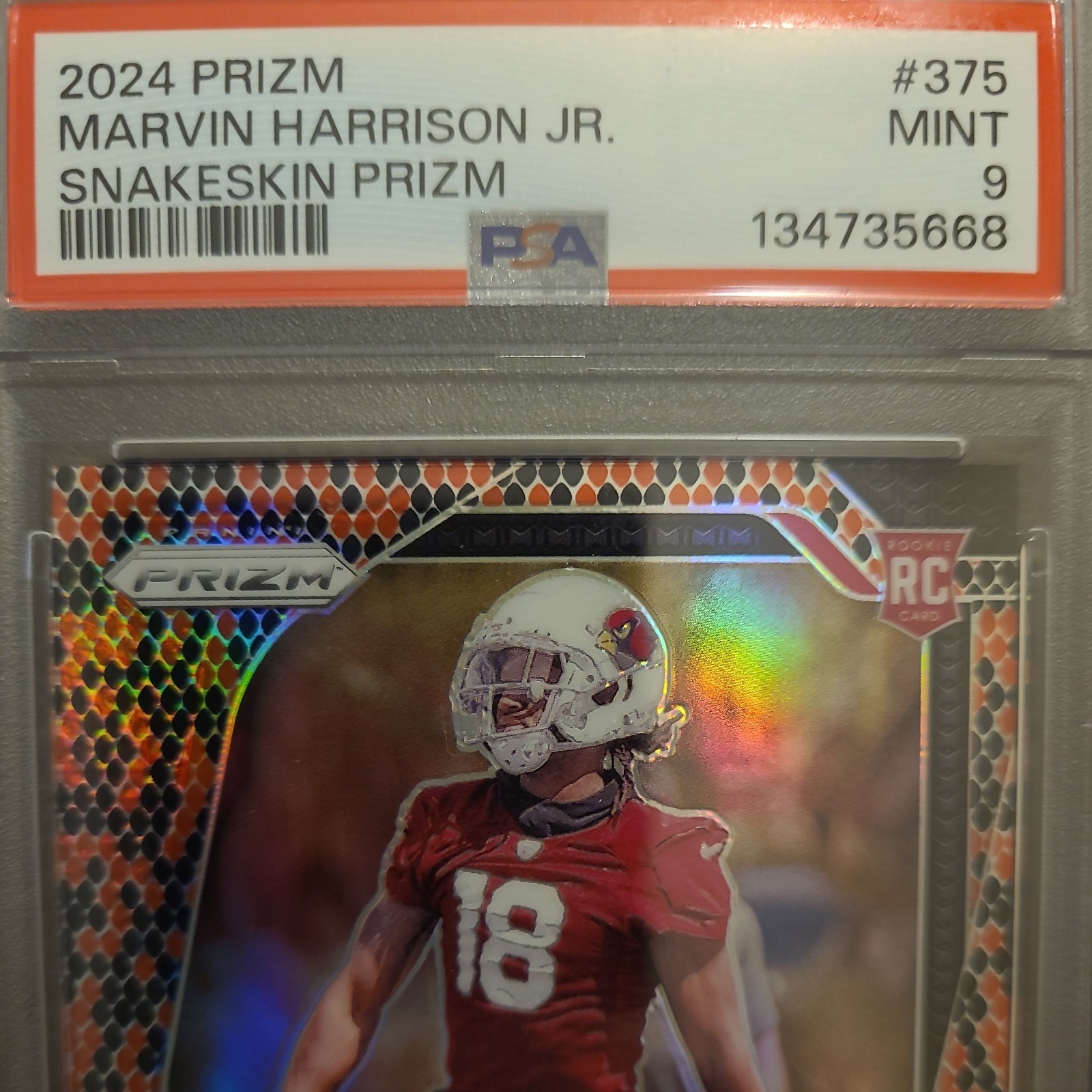 2024 Panini Prizm - Rookies Marvin Harrison Jr. #375 Snake Skin Prizm (RC) PSA 9 view 2