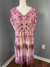 Sundance Floral Embroidered Gemi Dress Pink Tie Dye Size L Peasant Boho Festival