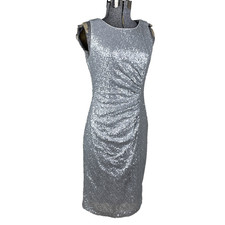 Calvin Klein Silver Sequin Sheath Dress Size 4 Stretch