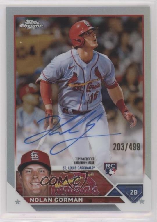 2023 Topps Chrome Rookie Refractor 203/499 Nolan Gorman #RA-NGO Auto RC 1v1
