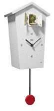KOOKOO Birdhouse White, modern design cuckoo clock with 12 natural bird voice...
