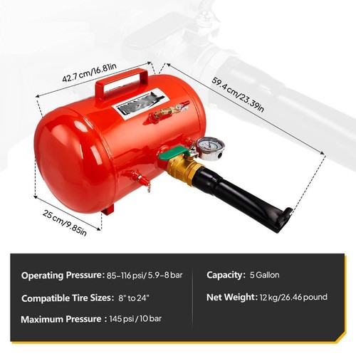 Air Tire Bead Seater 5 Gal Blaster Tool Seating Inflator for Truck 145PSI RED - Picture 6 of 8