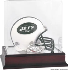 New York Jets Mahogany Logo Mini Helmet Display Case