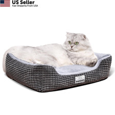 Baodan Small Dog & Cat Bed - Extra Soft, Washable, 20"L x 16"W x 6"Th, Grey