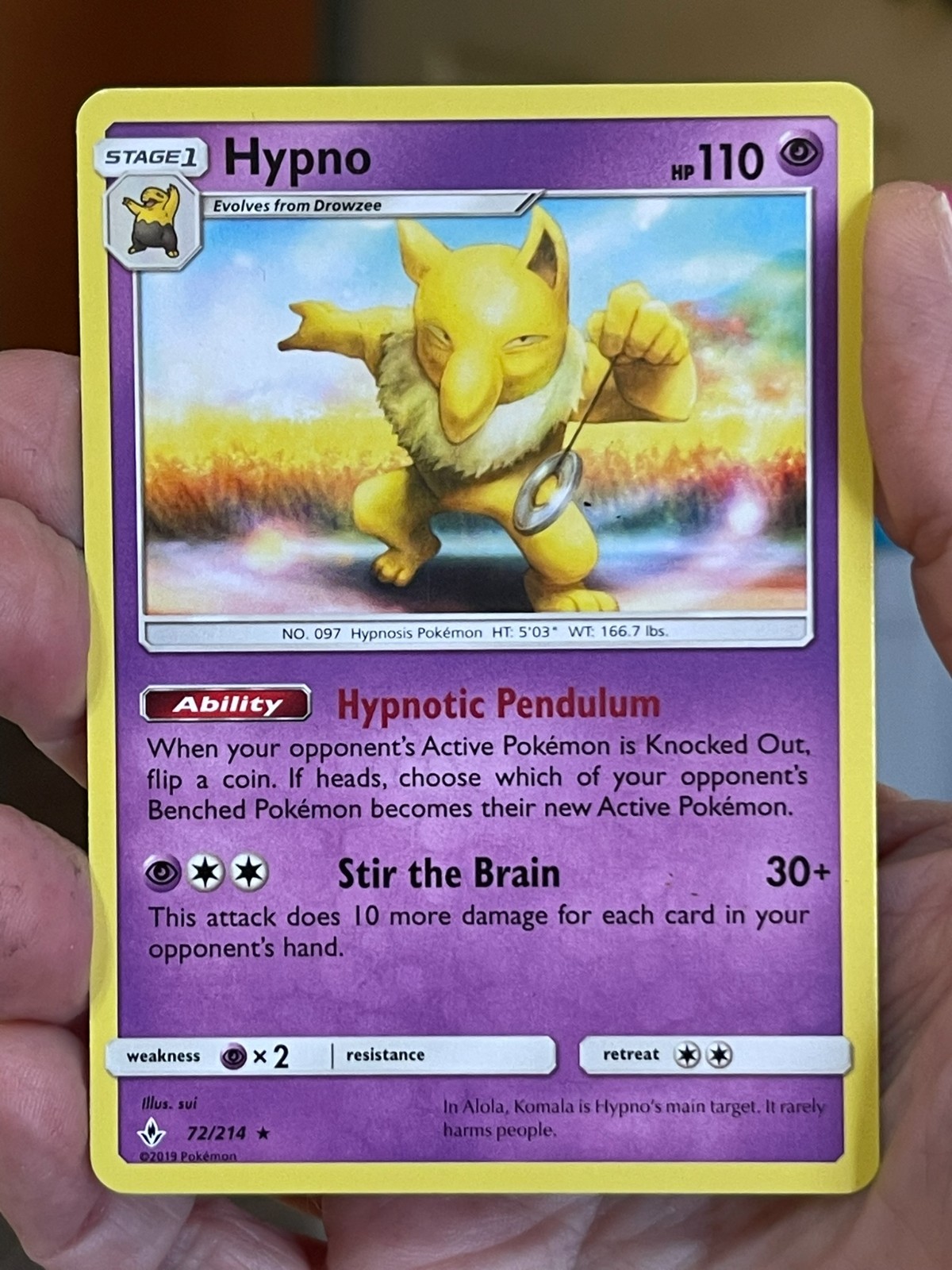 POKEMON HYPNO 72/214 RARE UNBROKEN BONDS VLP CARD
