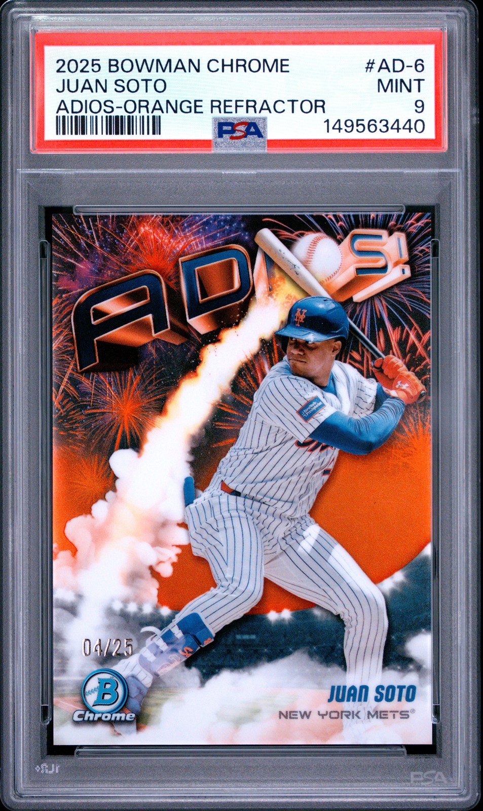 2025 BOWMAN CHROME ADIOS ORANGE REFRACTOR #AD-6 JUAN SOTO 04/25 PSA 9