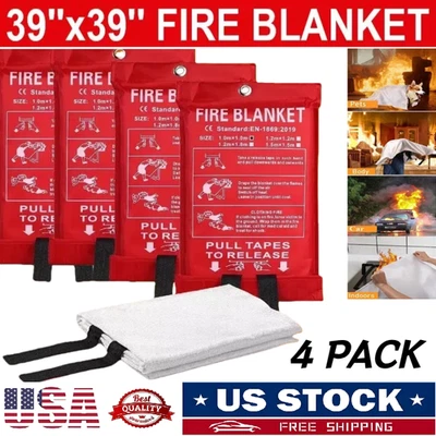 4 PACK FIRE BLANKET Fiberglass Hero Emergency Home Retardant Prepared 39''x39''