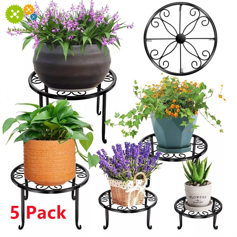 5 Pack Metal Plant Stand Heavy Duty Flower Pot Stands For Indoor Outdoor Plants