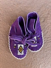 Baby Moccasins Leather Beaded Purple Navajo Native q56