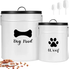 Extra Large 23+10 Lbs Metal Dog Food Storage Containers Set of 2 Airtight Dog Tr