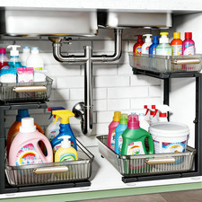 under Sink Organizer - 2 Packs Multi-Purpose Pull-Out Storage Organizers, Slide