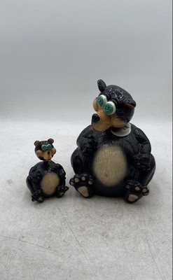 Exhart Black Playful Paws Collection Decor Bear Figurines Bobblehead Lot Of 2