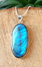 925 Silver Blue Flash Labradorite Sterling Silver Stunning Spectrolite Pendant