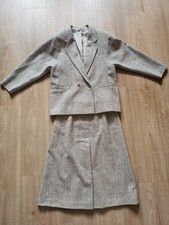 Vintage 70er Widudress Tweed-Kostüm Gr.40 Damen Wollblazer & Wollrock Fischgrät