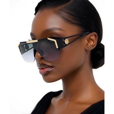 Oversize Shield Sunglasses Women Black Gold Gradient Lens Futuristic Y2K Fashion