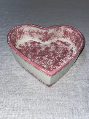 Vtg Heart Spongeware Bowl 80s Pink Dish Cottage Granny dish trinket ceramic art