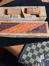 Antique Dominos American Brand Wood with Red Embossed Dominos Original Box