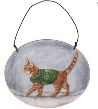 Primitives By Kathy Cozy Orange Cat with Sweater Wooden Christmas Ornament