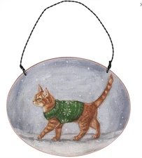Primitives By Kathy Cozy Orange Cat with Sweater Wooden Christmas Ornament
