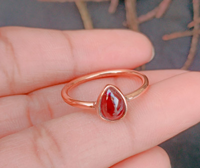 Pure Copper Garnet Stacking Rings Handmade Women Jewelry Gift For Her B384