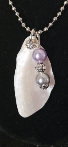 Naturally Colored and Shaped Lake Erie SHELL NECKLACE with Pearl Bead Accents