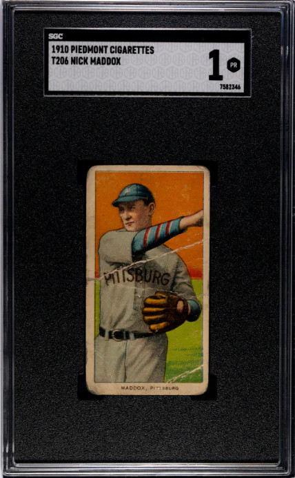 1909 T206 NICK MADDOX NNO POOR PIEDMONT 350 SGC 1 BASEBALL PITTSBURGH PIRATES