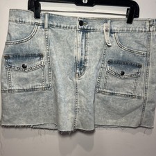 NUEVO CON ETIQUETAS Aerie Cargo Micro Mini Falda Mujer Talla XL Suave Denim Azul Hielo Algodón $50