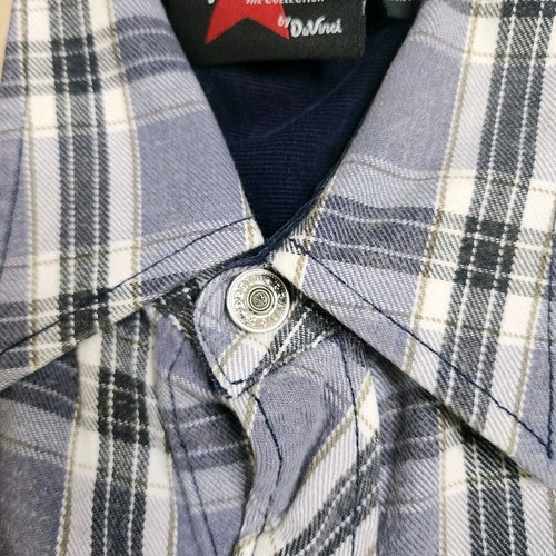 Fender Pearl Snap Button Long Sleeve Plaid Soft Flannel Shirt Mens L Gray RARE - Picture 5 of 15