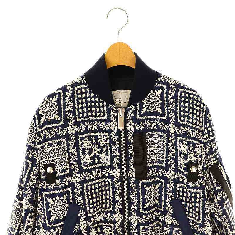 sacai - サカイ 刺繍MA-1ブルゾン ×REYN SPOONER アウター 2 紺 白 sacai - サカイ 刺繍MA-1ブルゾン ×REYN SPOONER アウター 2 紺