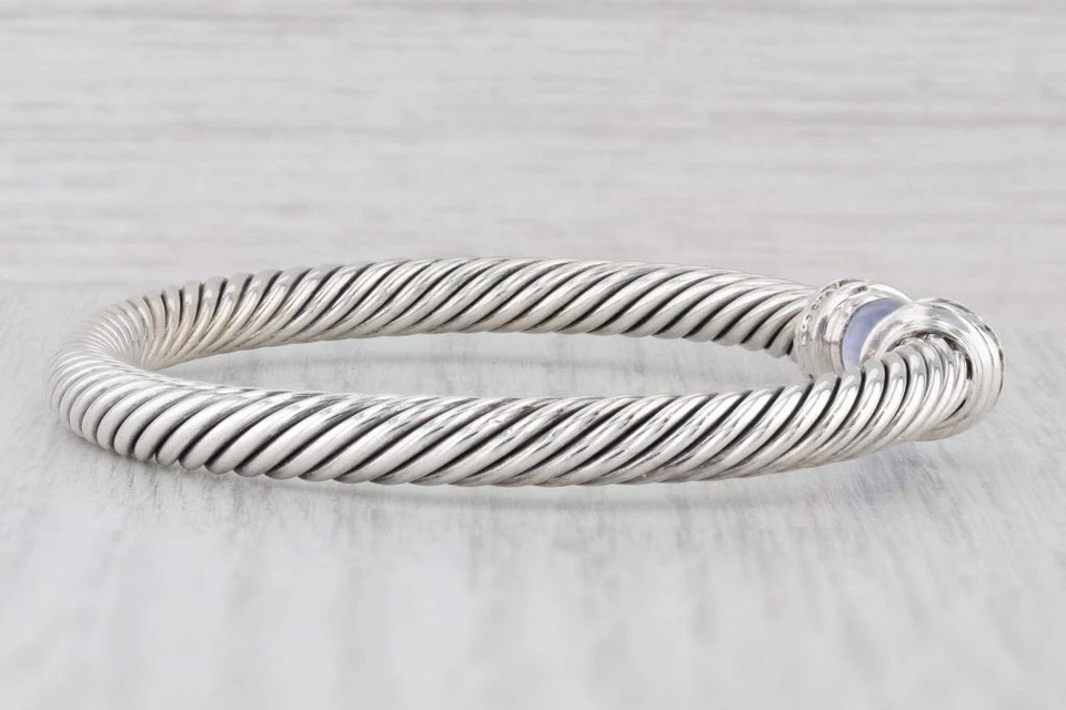 Bracelete David Yurman calcedônia punho de diamante prata esterlina 7" 5mm - Imagem 4 de 4