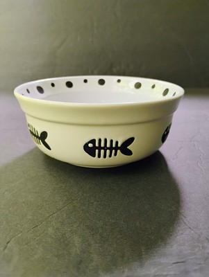 Dog Cat Pet Bowl Signature Paws And Fish Stoneware Food Water Dish  5'' Diameter 