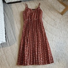 Shein Women’s Spaghetti Strap Floral Pleated Midi Dress Orange Spring Medium