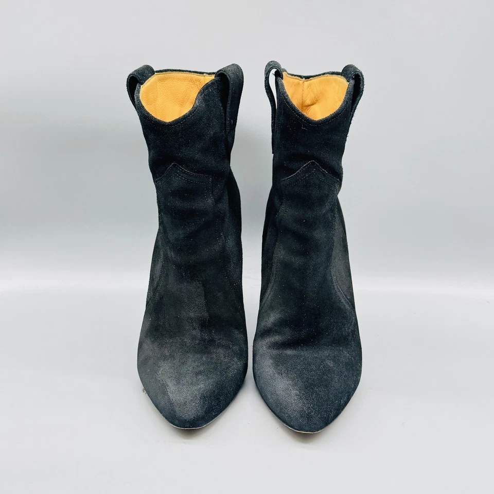 Isabel Marant Etoile Boots Womens 10 Black Suede Western Ankle Cone Heel Pull On - Image 3 of 4